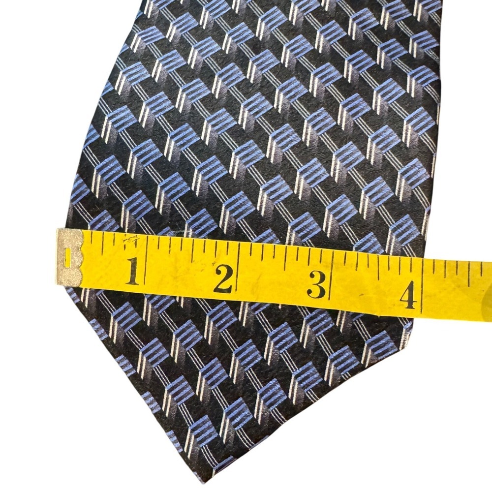 Vintage Pierre Cardin 100% Silk Blue Silver Geometric Tie Y2K 90s